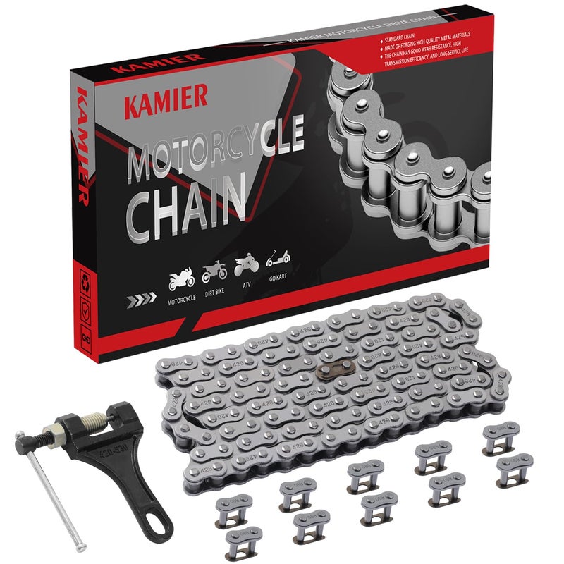 KAMIER 428 Drive Chain 116 Links with Chain Breaker Tool for 110cc 125cc TTR125 YZ85 CB125 Apollo RFZ DB-X18 DB-X19 Suzuki JR80 RM85 TaoTao Chinese Pit Dirt Bike 4 Wheeler ATV Quad Heavy Duty Parts - Image 1